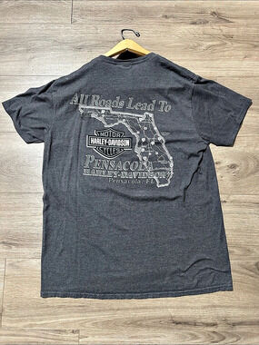 Harley-Davidson Pensacola Florida All Roads Lead To T-Shirt Gray Large